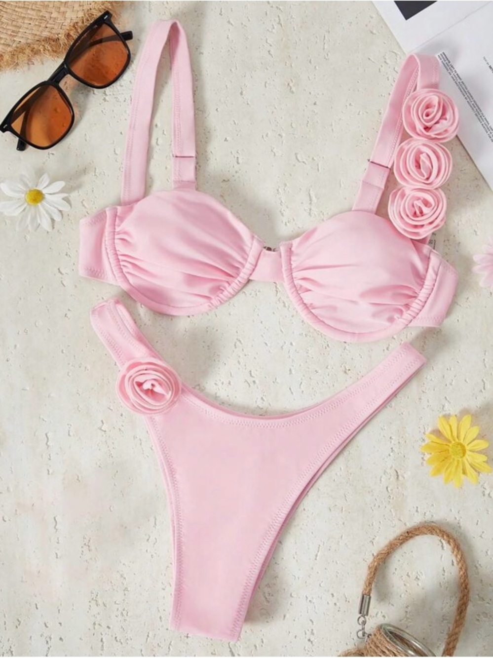 Pink Floral Applique Bikini